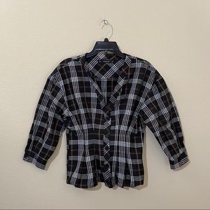 Zara - Plaid Corset Puff Sleeve Blouse